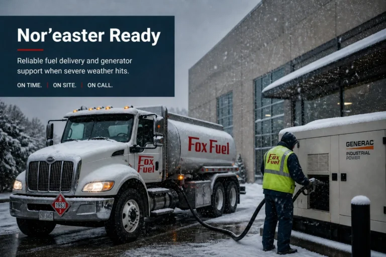Fox Fuel truck providing generator fuel support during winter storm conditions
