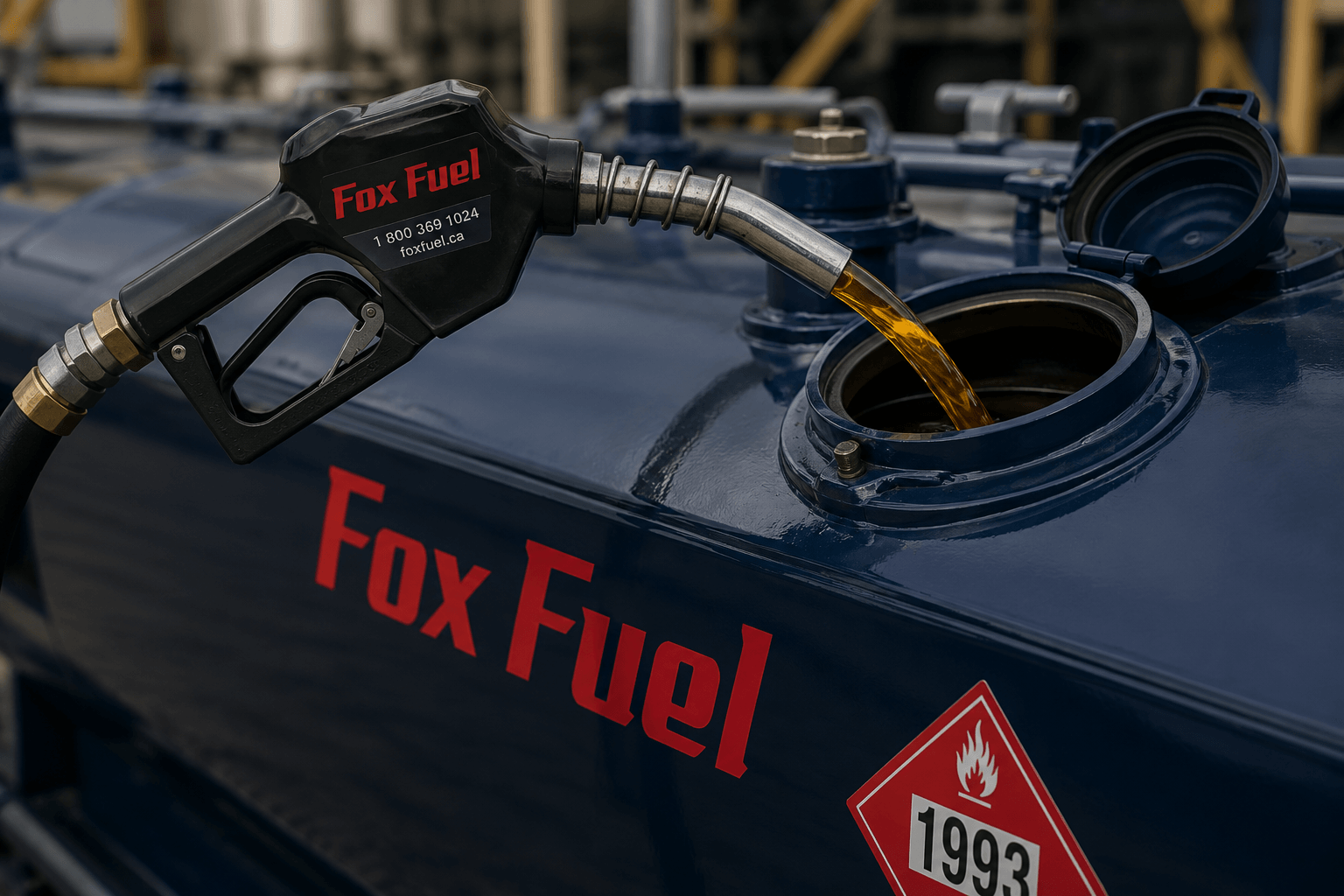 Close-up of diesel fuel nozzle during commercial fuel delivery